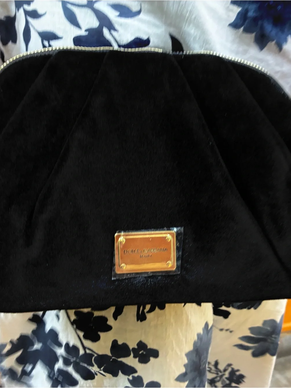 Dolce & Gabbana Black Velvet Shoulder Bag with Gold Chain